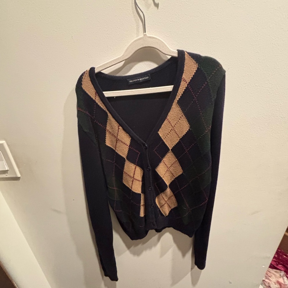 Brandy Melville Black and Tan Argyle Cardigan